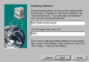 Podajemy adres witryny i nazw projektu, ktry tworzymy